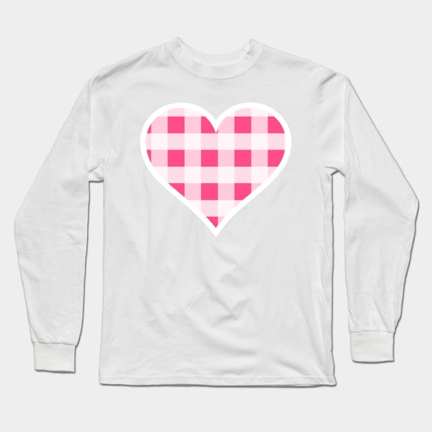 Bright Pink and White Buffalo Plaid Heart Long Sleeve T-Shirt by bumblefuzzies